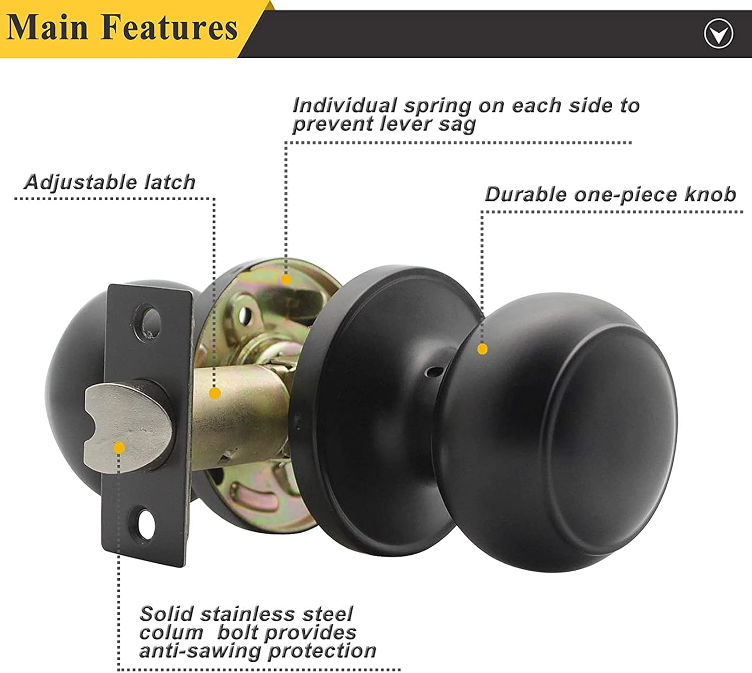 Probrico 2 Pack Closet Knobs and 6 Pack Privacy Door Knobs, Modern Door Knobs Interior Matte Black Finish