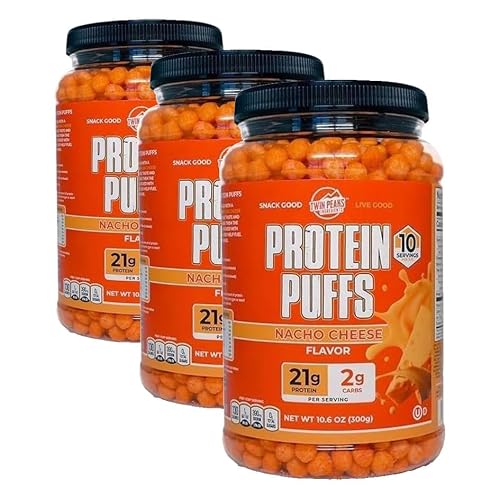 Twin Peaks Protein Puffs - (Nacho Cheese), Keto Friendly, Low Carb Snack (300g, 21g Protein, 2g Net Carbs, High Protein, Healthy Crunchy Snack). (Pack of 3)
