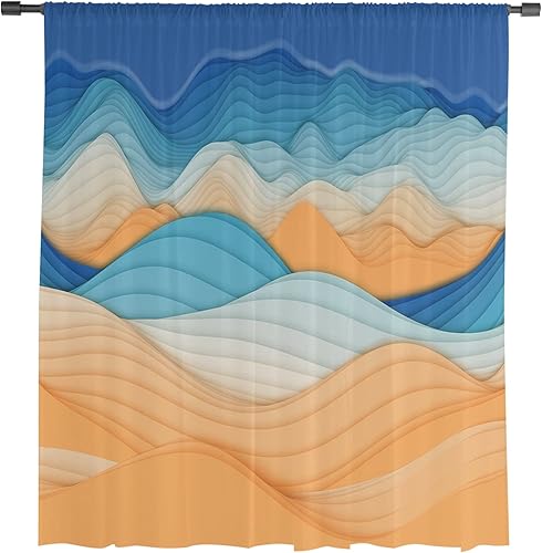 Miniatura 3 de Geometry - Cortinas de ventana de montaña de 96 pulgadas de largo, cortinas de gasa semitransparentes con bolsillo para barra, cortinas de gasa para