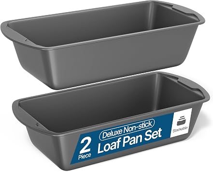 Loaf Pan Set 2-Piece - Deluxe Nonstick Carbon Steel Bakeware for Perfect Bread and Cakes Dishwasher Safe, Premium Pans for Home Baking
