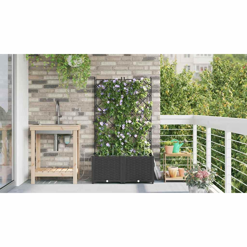 Lot de 2 Jardinières avec Système d'Irrigation 80x40x142 cm, Bac à Fleurs Extérieur en Plastique Noir, Pot de Fleurs avec Réserve d'eau pour Jardin, Terrasse et Balcon