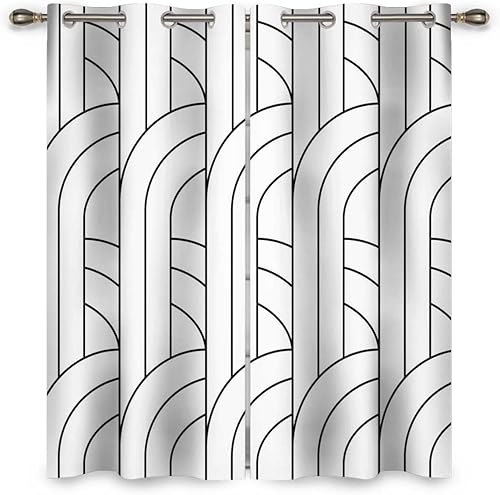 Cortinas en blanco y negro para habitacion 2 paneles de textura de línea geometría cortinas elegantes para cuarto de bebé 85 x 85 pulgadas de alto