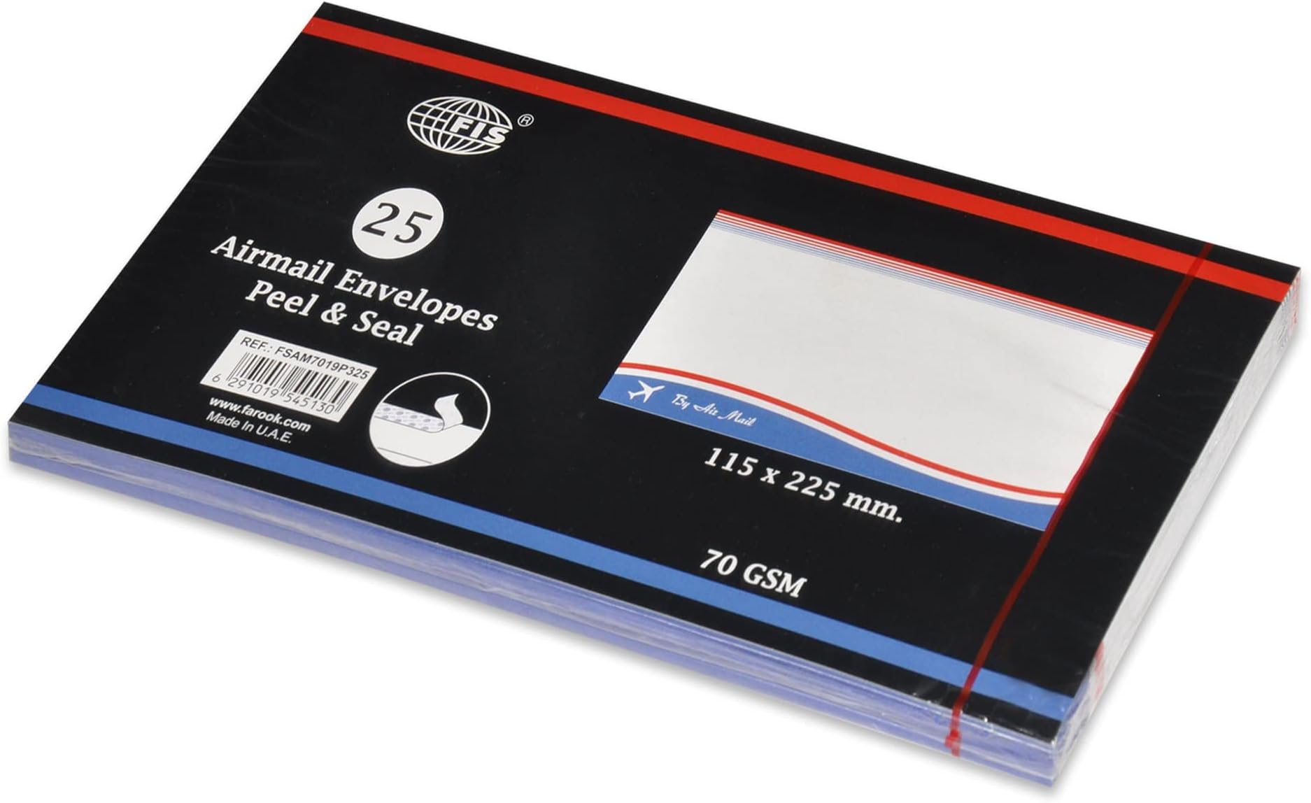 FIS Airmail Envelopes, 115x225mm, 70gsm White Paper, Peel & Seal, Pack of 25, Ideal for School, Office & Business Mail Use – FSAM7019P325