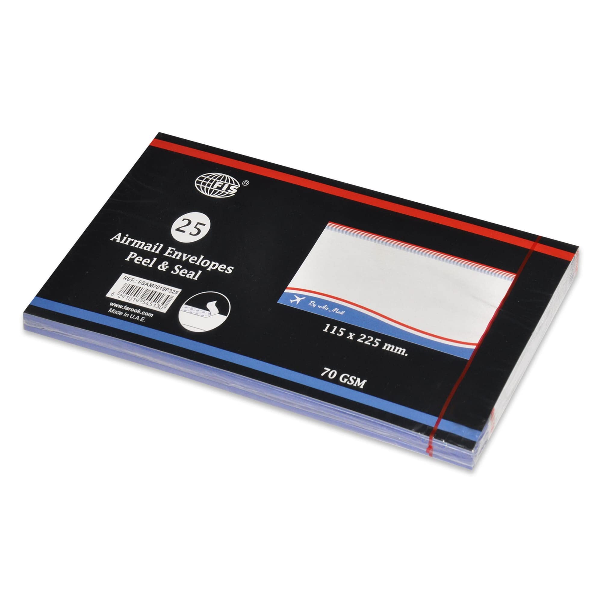 Airmail Envelopes, 115x225mm, 70gsm White Paper, Peel & Seal, Pack of 25, Ideal for School, Office & Business Mail Use – FSAM7019P325