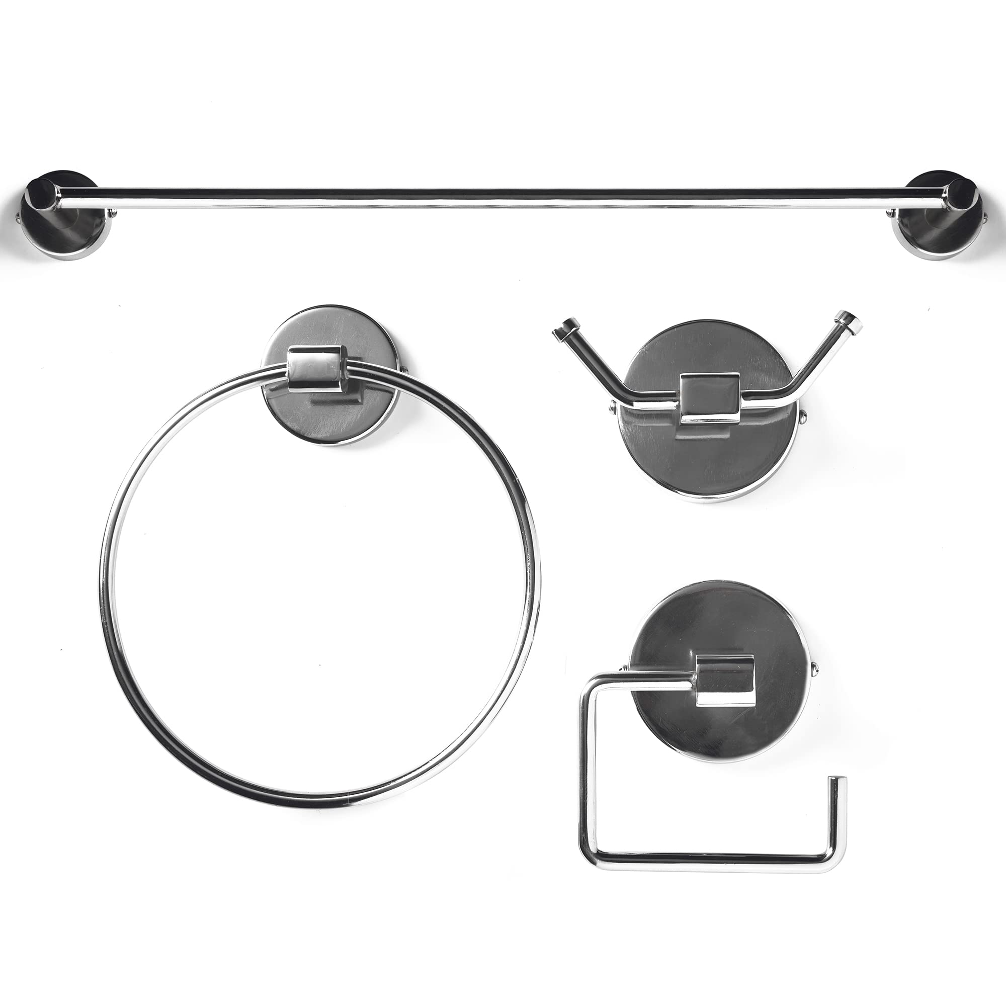 OurHouse Towel Rail Bathroom Accessory Set, Includes 4 Accessories – 3 Towel Rails and Toilet Roll Holder, Towel Racks and Toilet Paper Holder for Bathroom, Bathroom Set Incl Towel Bar (Chrome)