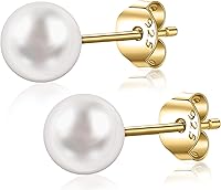 Vista 1 de Aretes de plata de ley chapados en oro de 18 quilates Aretes de perlas AAA+ calidad seleccionada a mano perlas redondas de agua dulce Aretes