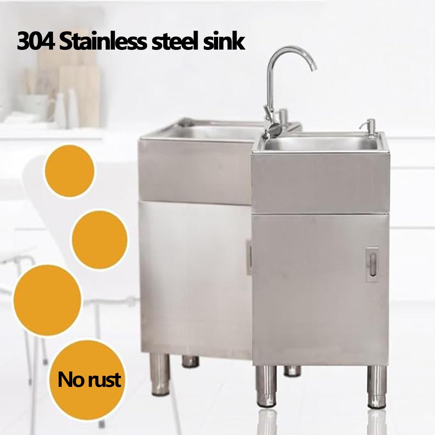 Stainless Steel Kitchen Sink with Standalone Standing Stainless Steel Sink and Faucet,Heavy Large Utility Hand Washing Station Cabinet,Outdoor Laundry Tub for Room,Kitchen,Bathroom and Garage