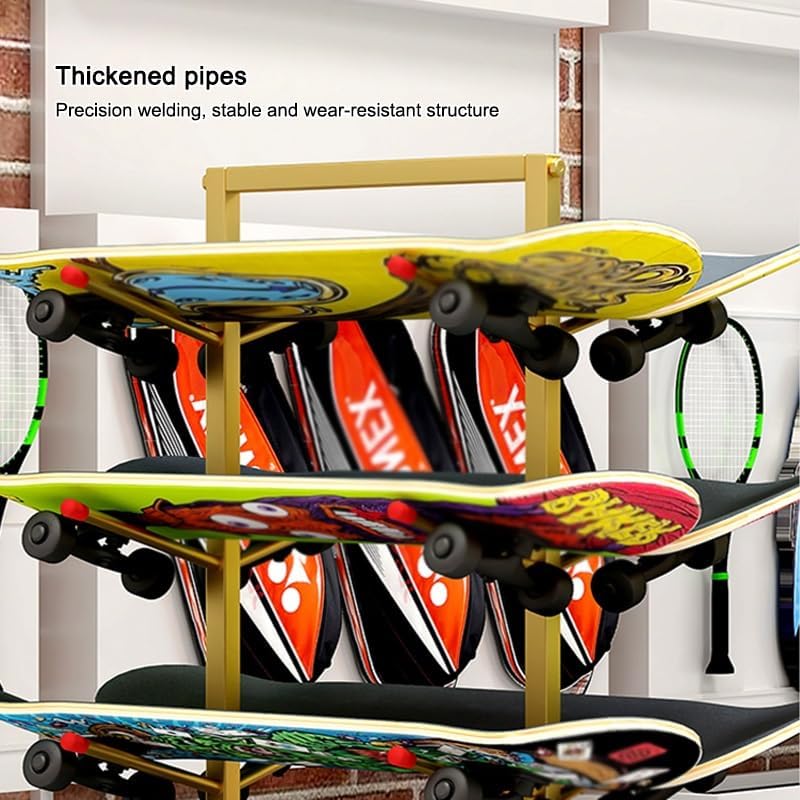 4/7-Tiers Skateboard Storage Racks, Floor Snowboard Display Stand, Home Gym Double Sided Skateboard Organize Holder for Skis/Scooter/Longboard(Black,37x30x130cm)