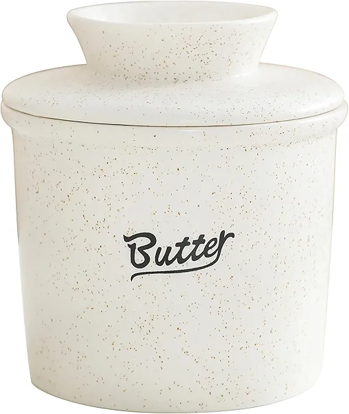 Pexguka Butter Crock with Water Line | Ceramic Butter Keeper Dish for Spreadable Butter | French Style Countertop Butter Dish with Lid | Fresh Butter Storage Container for Kitchen & Holiday Gifts