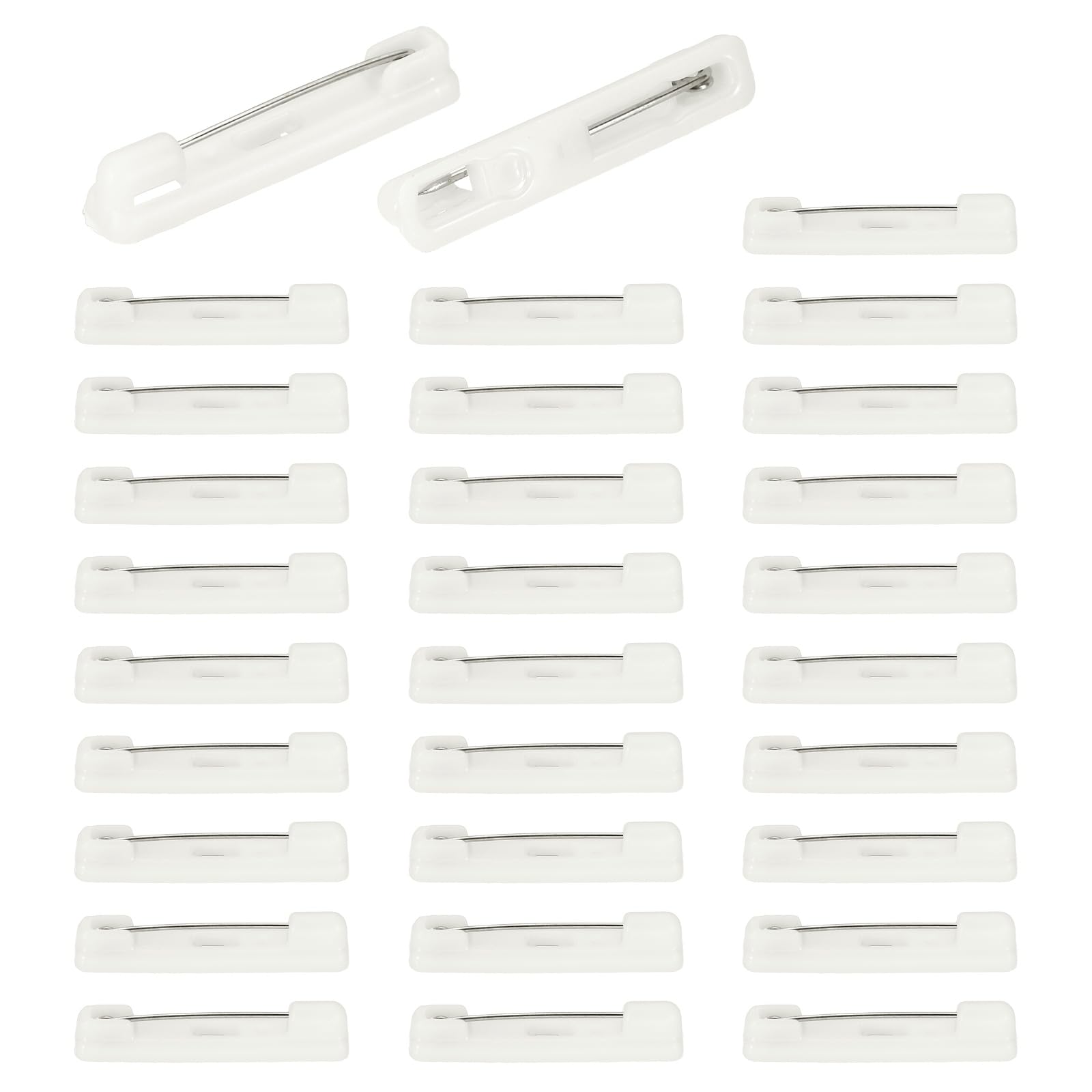 sourcing map 200 Pcs Blank Name Tags with Pins 31x6mm White Plastic Name Tag Pin Bulk DIY Engraved ID Badge Holders for Office Retail Stores Restaurant Workers