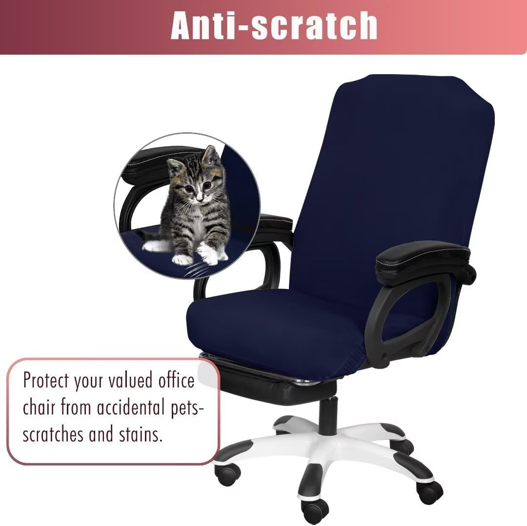 SARAFLORA 2 Pack Office Chair Cover, Stretchable Desk Chair Cover Removable Computer Chair Cover for Office Chair with Zipper Universal Spandex Rotating Chair Cover Anti-dust Chair Slipcover,Navy