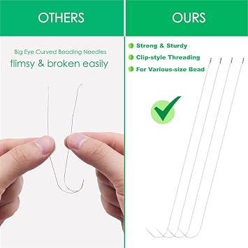 Xmada 4-Pack Clip-Style Beading Needles - 6.7 inches, 0.7mm Diameter, Efficient & Sturdy for Jewelry Making (4-Curved)