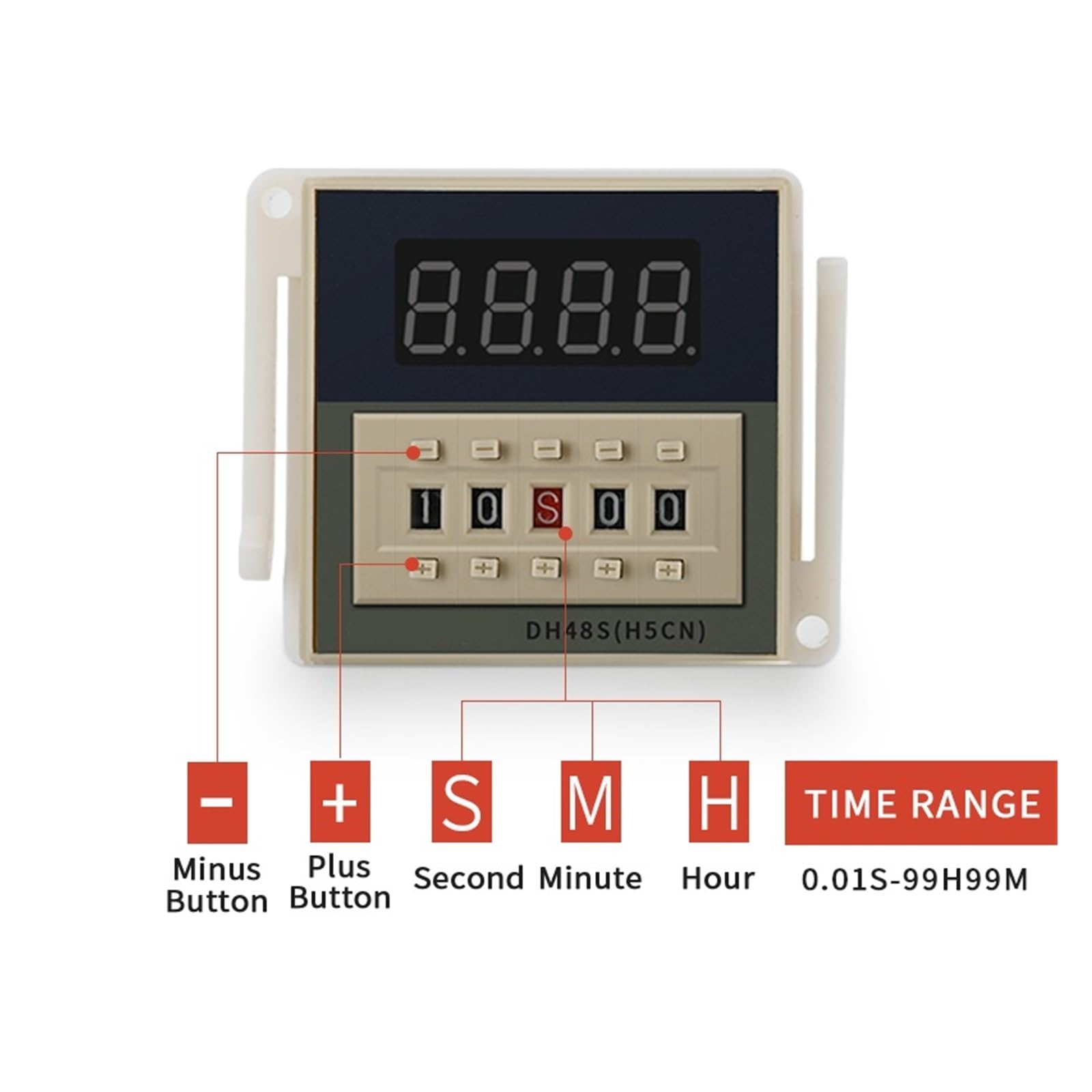 Relè temporizzato DH48S-2Z Relè temporizzatore programmabile Digitale Interruttore a Due Gruppi Ritardo 0,01S-99H99M con Base AC/DC 12V 24V 36V 110V 220V(DC AC 24V-220V)