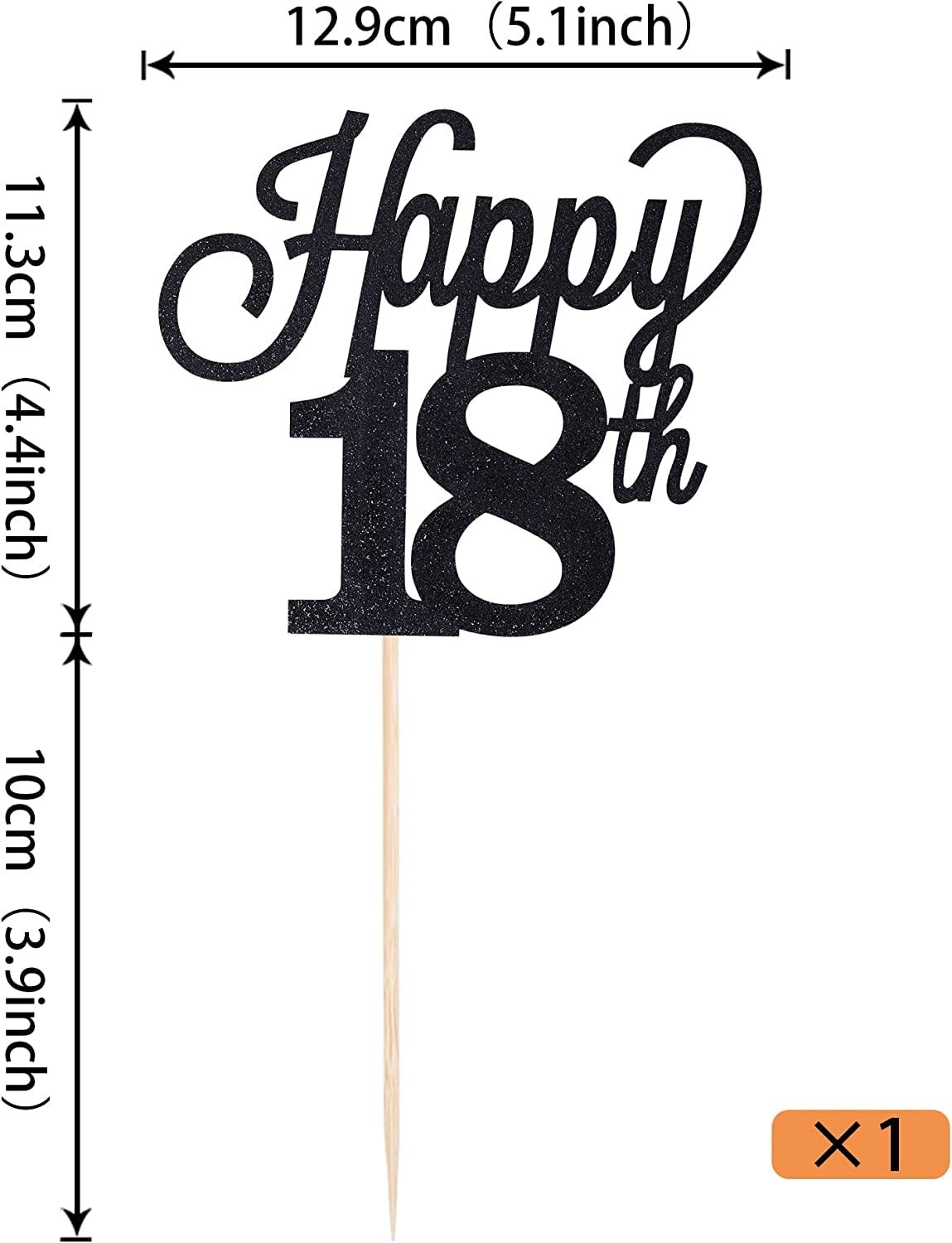 Happy 18th Birthday Tortenaufsatz – Glitzer-Zahl 18, Gold, 16x20 Cm, Für Kuchen & Cupcakes