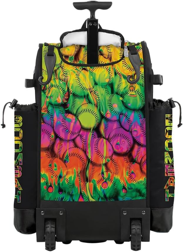 Boombah Rolling Catchers Superpack Baseball/Softball Gear Bag - 23-1/2" x 13-1/2" x 9-1/2" - Neon Ballpark Multi - Telescopic Handle - Holds 4 Bats - Wheeled Version