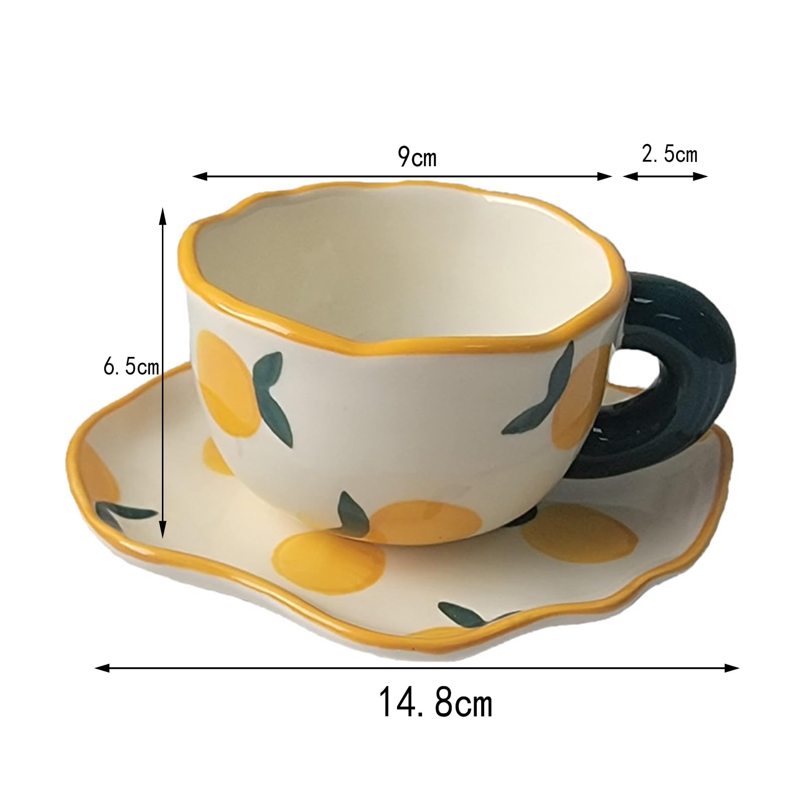 Soulnioi Ceramic Coffee Mug, Cute Cappuccino Cup and Saucer Set, 180ML Handpainting Tea Cup Milk Cup for Gift - White Orange - Image 2