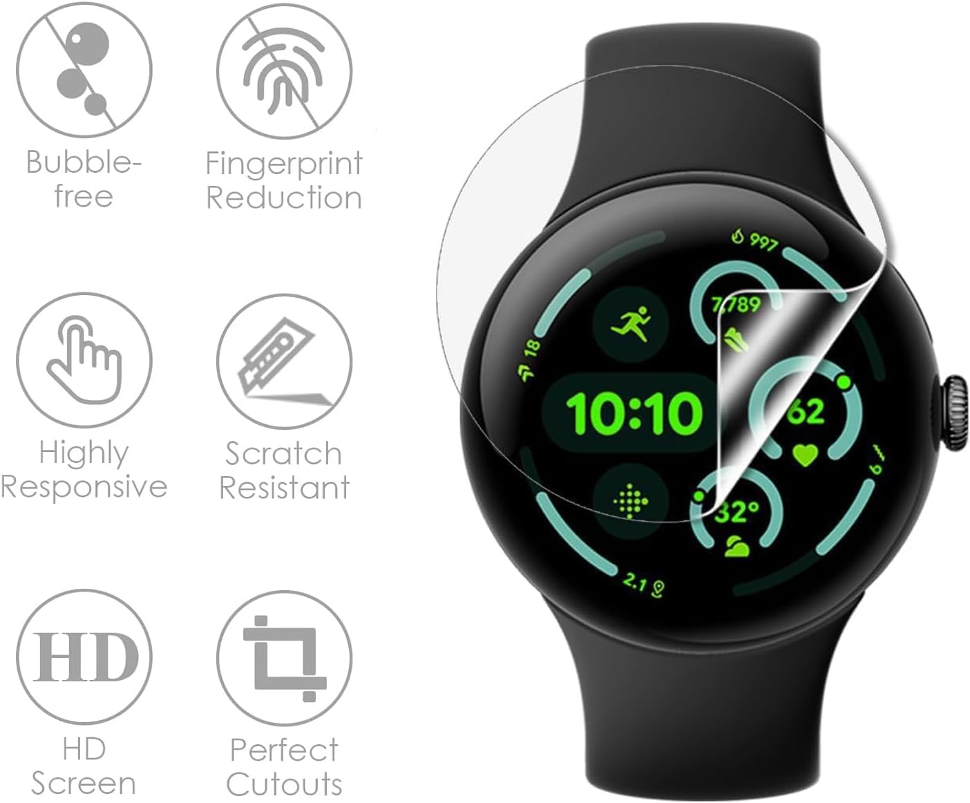 6 Pack Anti-Scratch Film for Google Pixel Watch 4 45mm Screen Protector, TPU Flexible Film, HD Clear Screen Protector Compatible for Google Pixel Watch 4/3 45mm Smartwatch