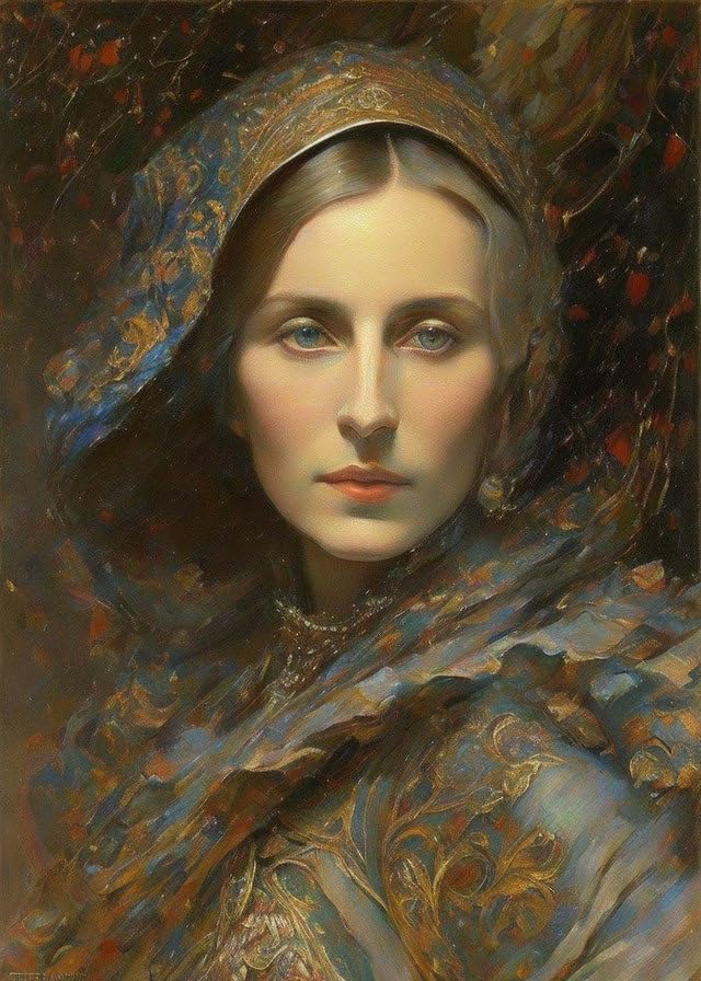 Peinture portrait belle dame SERENDIPITP grande affiche toile sans cadre