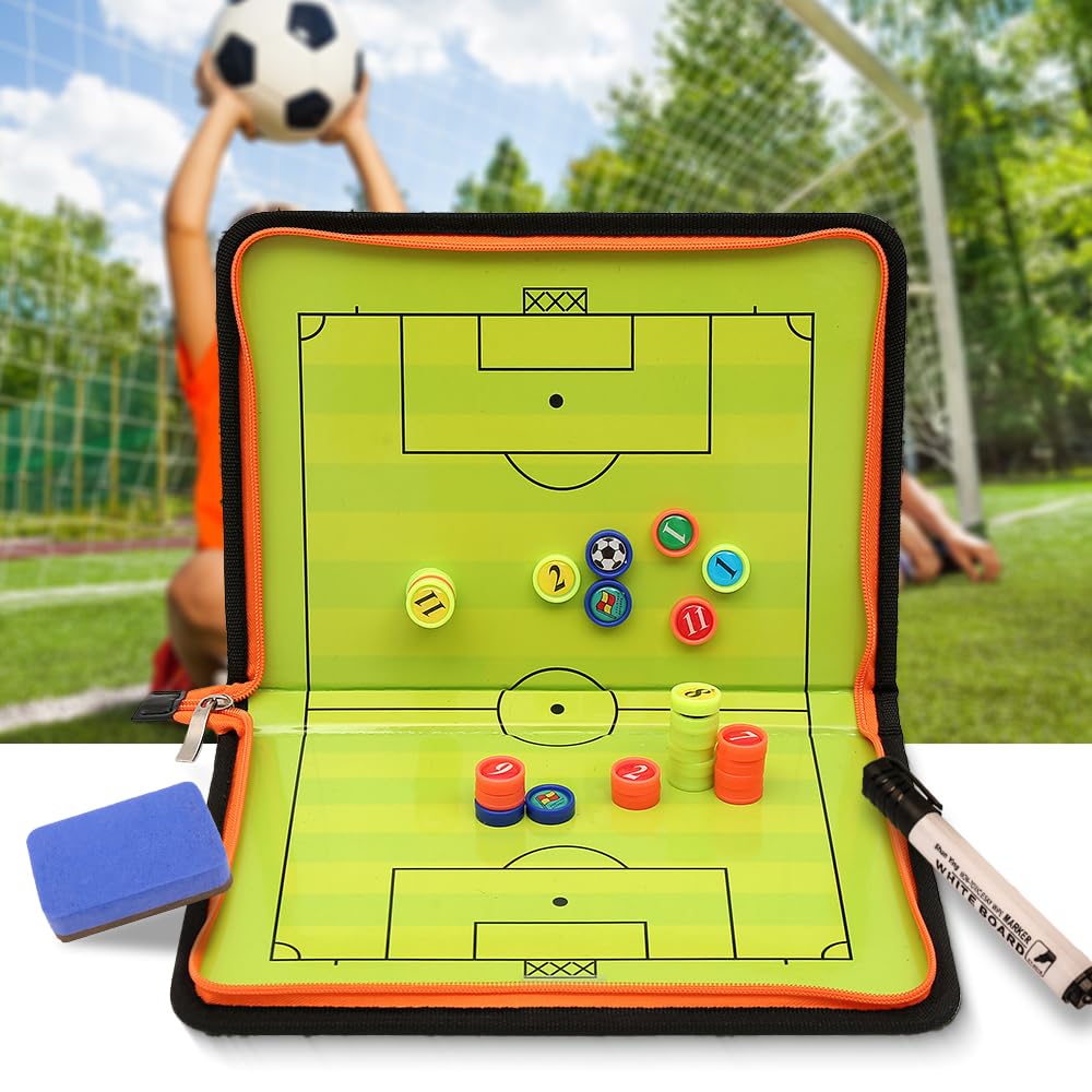 Lavagna Tattica Calcio,Magnetica Allenatore di Board Portatile con Timer,Gomma,Spazzola,Lavagna Calcio per Insegnare e Formazione,Coach Board per Organizzazione Giocatori Tattiche e Strategie