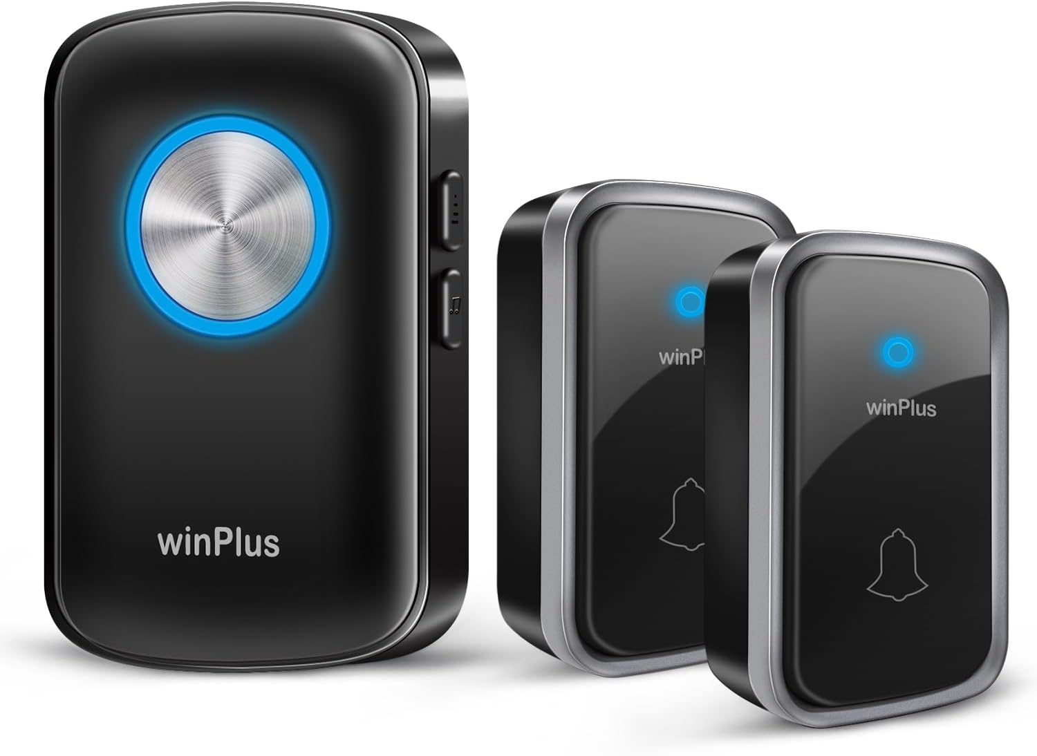 winPlus Wireless Door Bell for Home Long Range,Waterproof Calling Bell for Office,Cordless Door Bell up to 500ft Range with 60 Chimes, 4-Level Volume(Black 2 Transmitter & 1 Receiver)