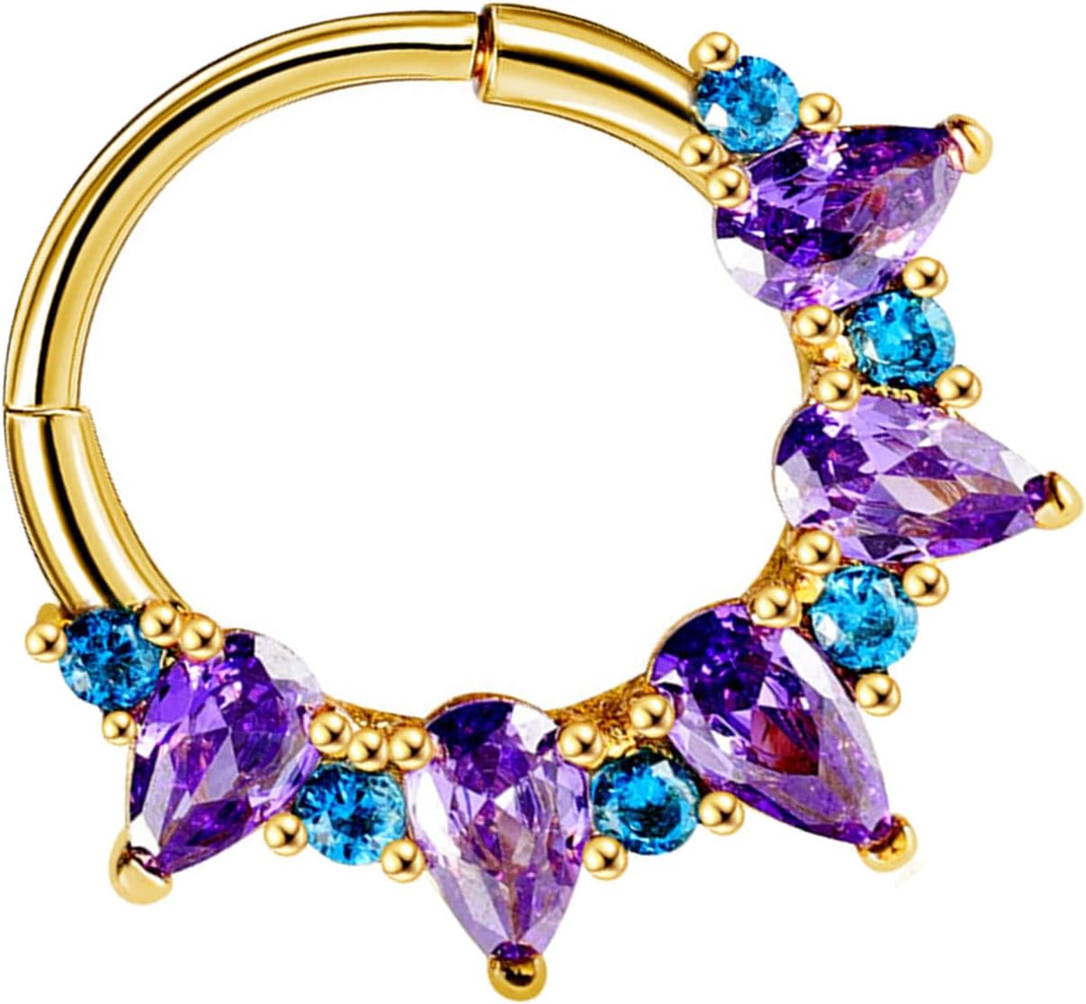 Fashionable Gold Plated Sturdy Steel Materials Nose Hoop Featuring Sparkling Amethyst Crystals Accent Casual Wear Unique Styles Nosepiece