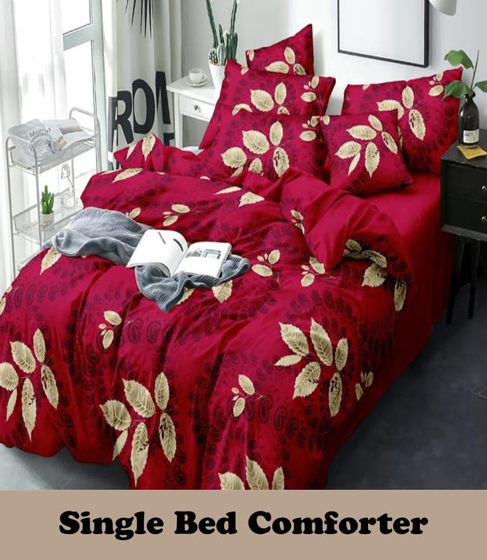 Image of Polycotton Polyester Polyfill 120 GSM Reversible Single Bed Comforter, Blanket, Queen (60x90 inch) Red & Golden
