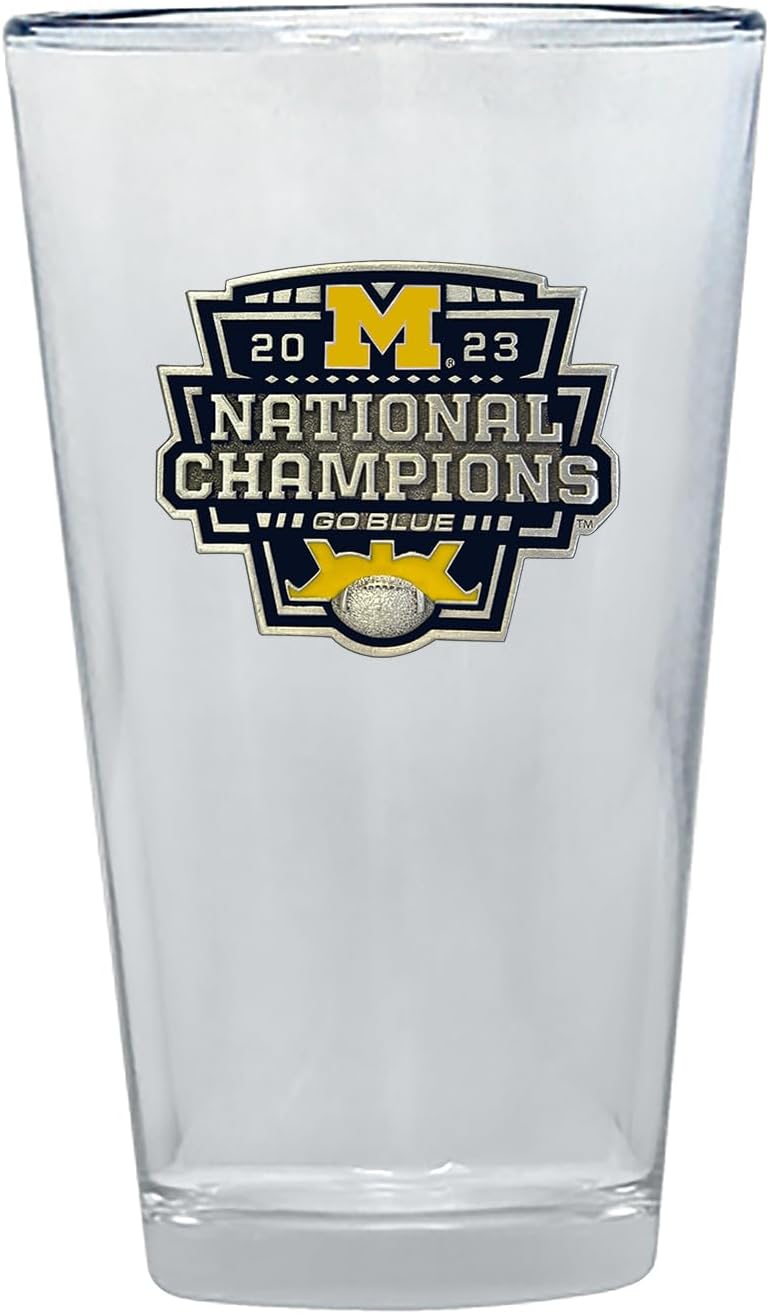Heritage Pewter Michigan Wolverines 2023 CFP National Champions Pint Beer Glass | 16 Ounce Water Glass | Intricately Crafted Metal Pewter