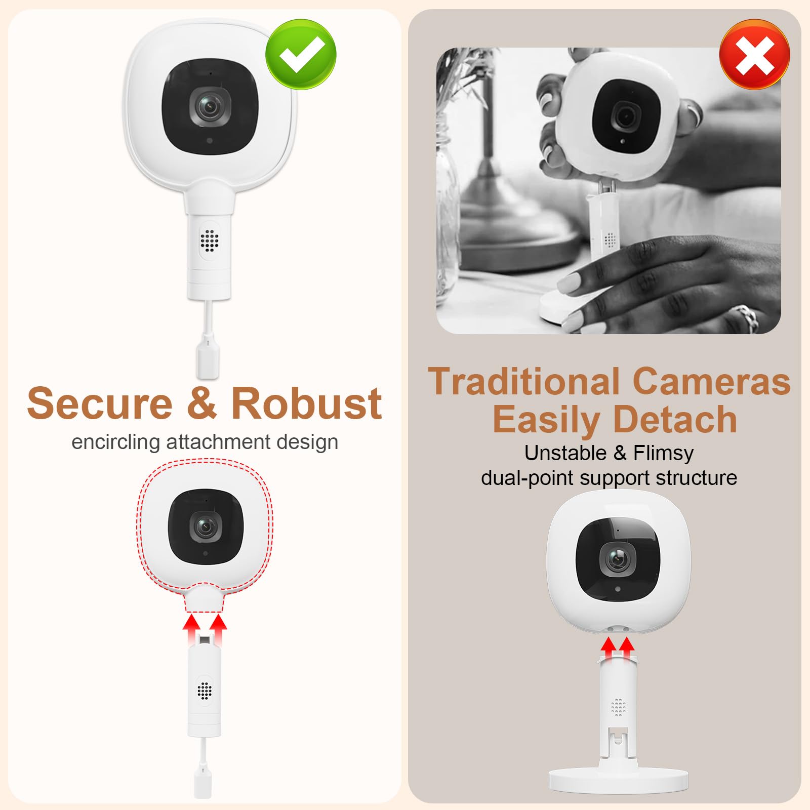 Regulowany uchwyt do niani Nanit Pro Smart Baby Monitor, w pełni zamknięta obudowa uchwyt ścienny z portem ładowania typu C i kablem zasilającym 2,5 m, łatwy w instalacji (kamera nie jest