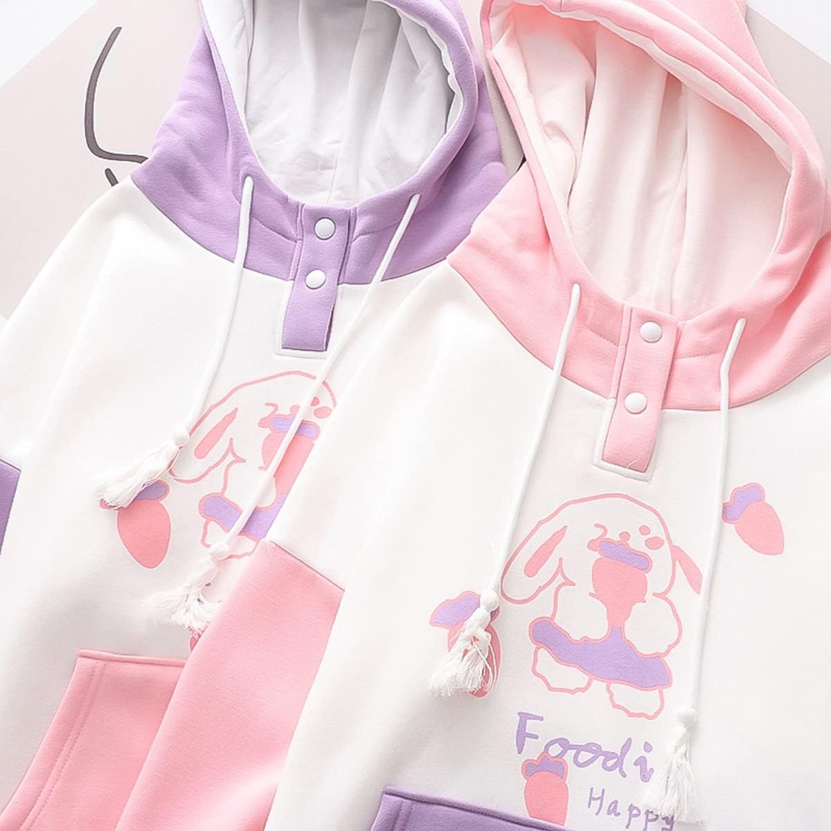 Cute Bunny Hoodie Teens Kawaii Cotton Japanese Cartoon Graphic Hoodies Printed Pullover Tops for Juniors
