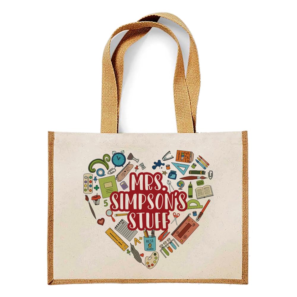 Personalised Teacher Stuff Bag, Stuff Jute Gift For Teacher Shopping Bag. (Natural)