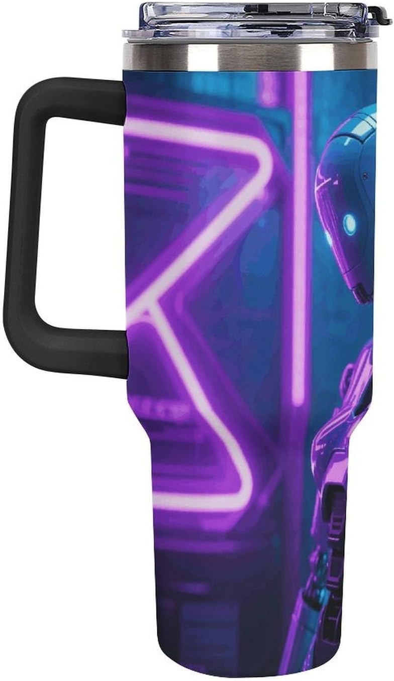 40 Oz Tumbler with Straw And Lid Purple Robot Insulated Travel Coffee Mug Stainless Steel Water Bottle Vacuum Insulated Tumblers for Sport Work Car Travel Weekends