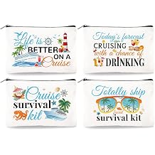4Pcs Cruise Canvas Makeup Bags, Cosmetic Pouches with Zipper | 23 x 15 cm Cruise Essentials Survival Travel Organizer Bags, Beach Portable Toiletry Pouch with Zipper for Purse