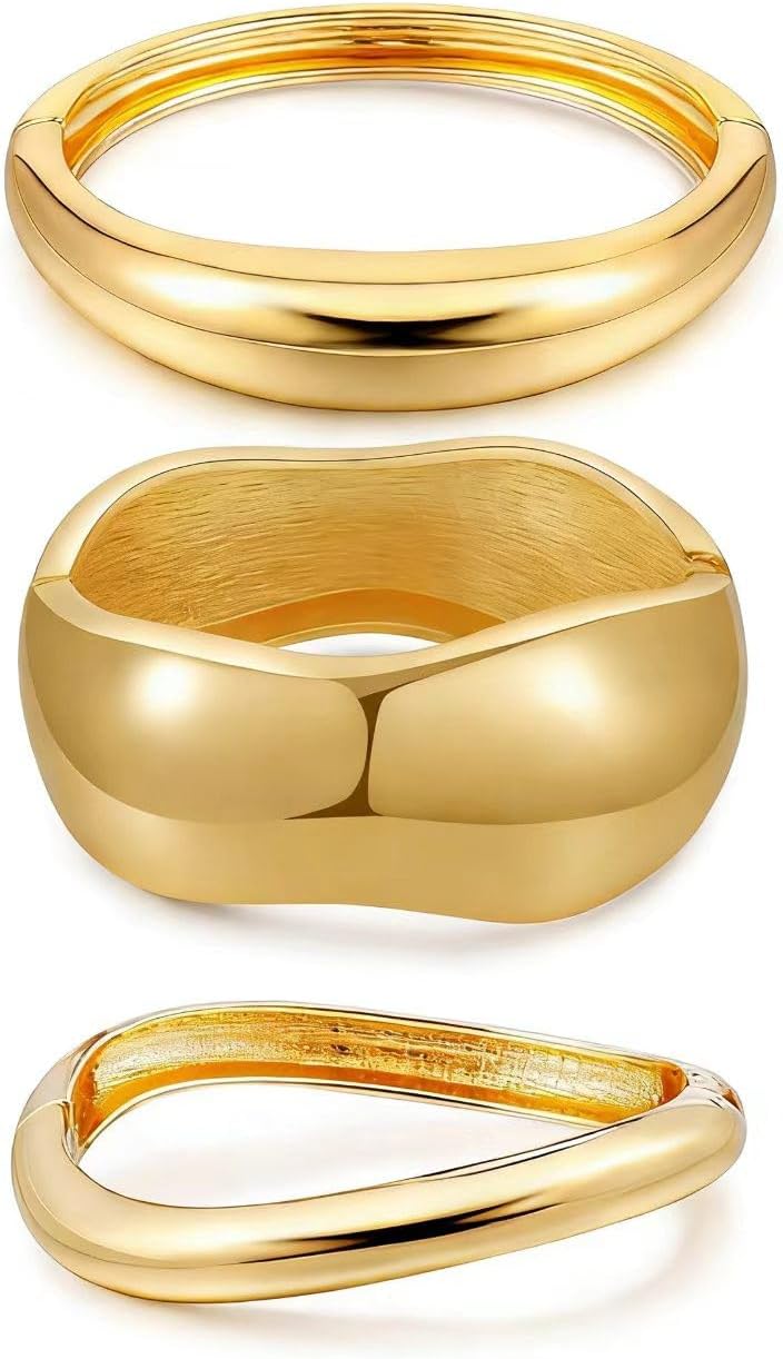 Chunky Gold Bangles Bracelets for Women Trendy Stack Statement Bangle Irregular Cuff Bracelets Fashion Jewelry Gift