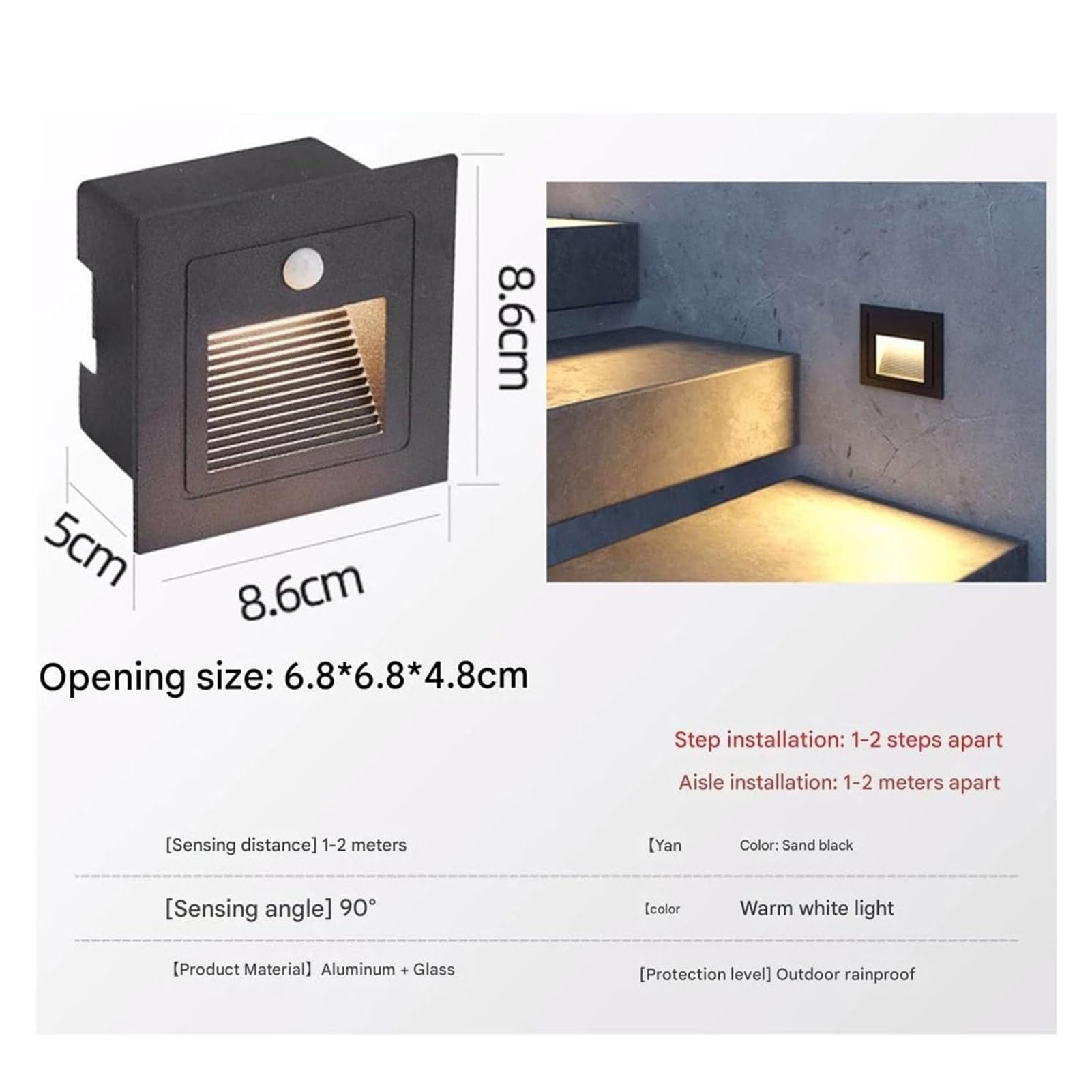 THEGA Foco LED De Haz Alto, Luces De Paisaje con Sensor Cuadrado Impermeables IP65, Luz De Escalera Exterior De 3 W, Lámpara Decorativa De Pared para Vallas De Jardín(2pcs)