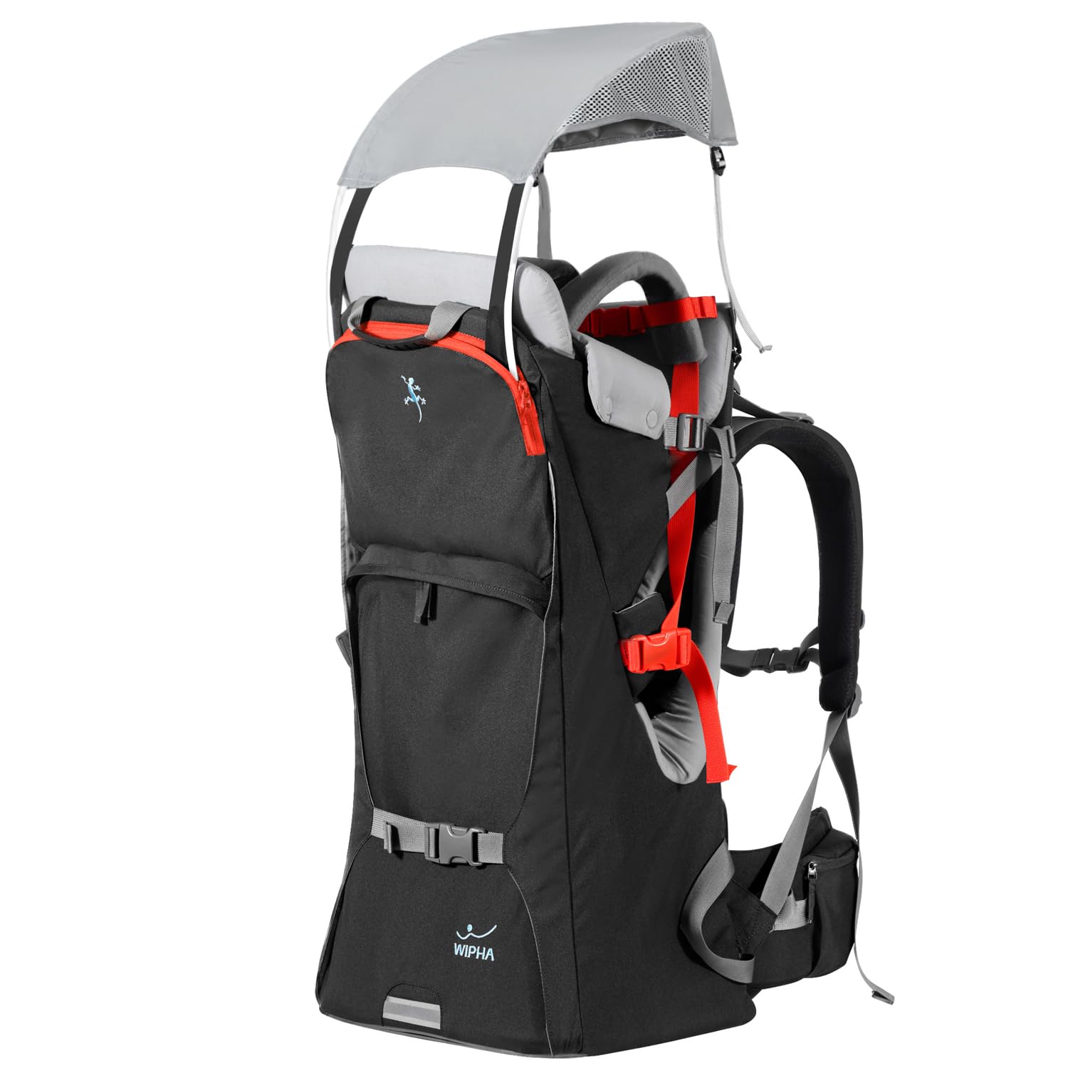 WIPHABaby Backpack Carrier, Ergonomic Child Carrier Hiking with Sun Canopy, Safe Toddler Hiking Backpack Carrier with Large Storage Space&Insulated Pocket, Adjustable Padded Child Seat, Black