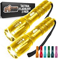 Vista 12 de Gorilla Grip Paquete de 2 linternas tácticas LED de mano, altos lúmenes, ultra brillantes, 5 modos, resistente al agua de larga duración, linternas