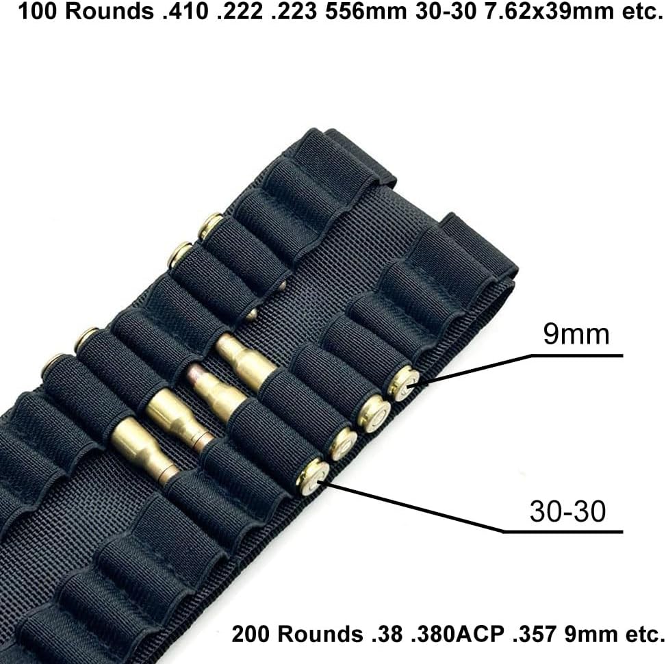 Tactical 100 Rounds 56"x3" Rifle Pistol Bullet Cartridge Bandoleer Ammo Belt Shell Holder Hunting Shooting for .357 7.62x39mm .38 .410 30-30 .270 9mm - Image 4