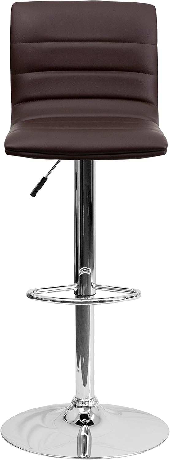 Flash Furniture Vincent 2 Pack Modern Brown Vinyl Adjustable Bar Stool with Back, Counter Height Swivel Stool with Chrome -Pedestal Base