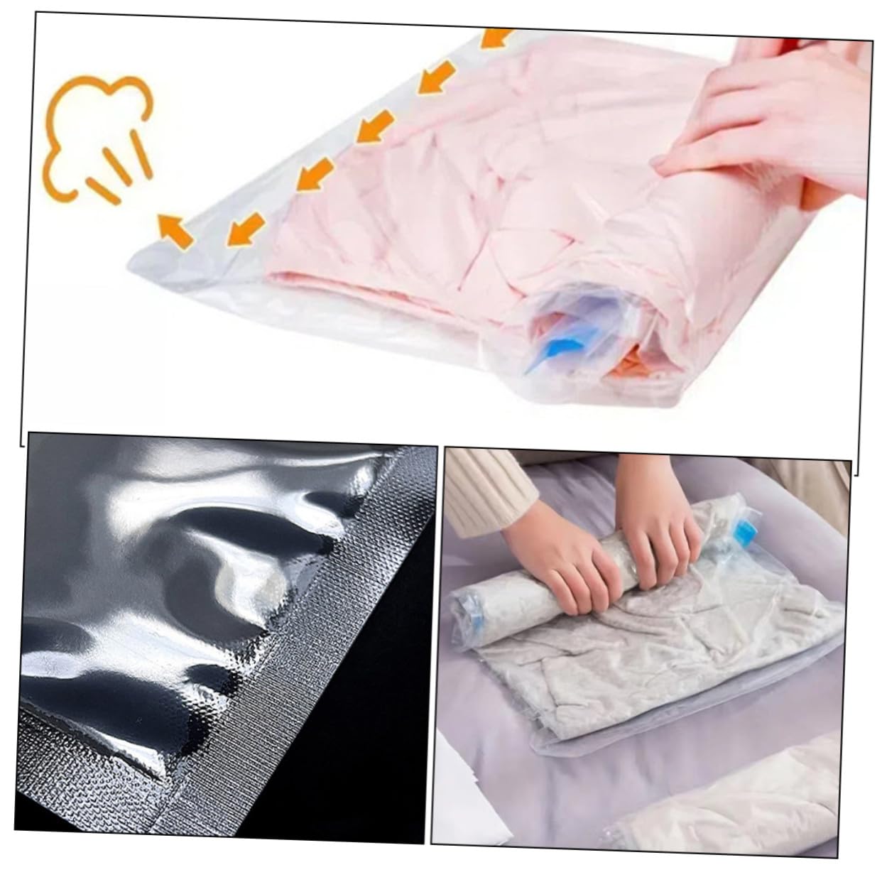 12pezzi Sacchetti da Viaggio per Compressione Borse Compatte Arrotolabili Sacchetto di Compressione Sottovuoto senza Pompa per Viaggi e Conservazione