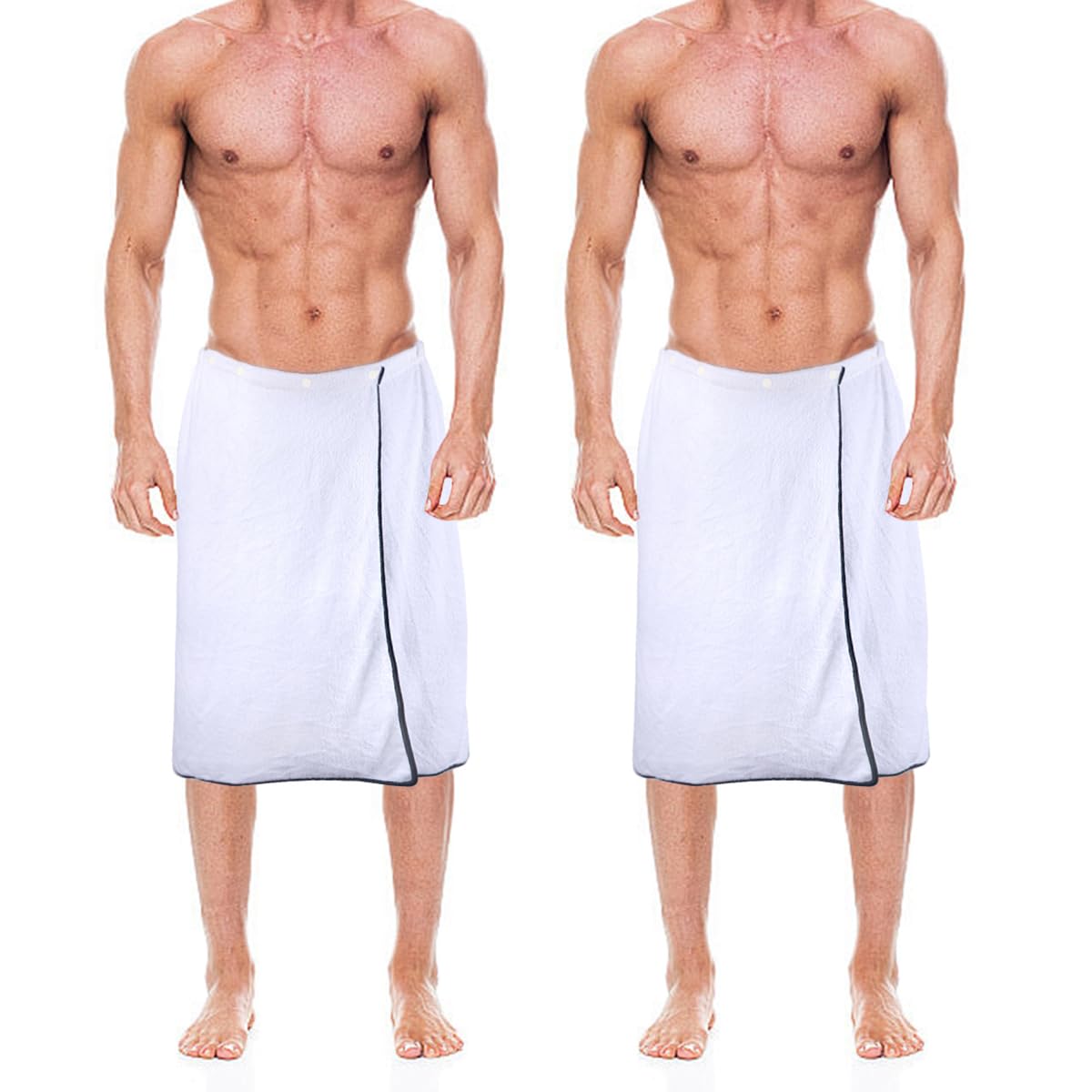 kilofly 2pc Men's Adjustable Shower Wrap Bath Towel with Snap Closure 26 x 54 inch