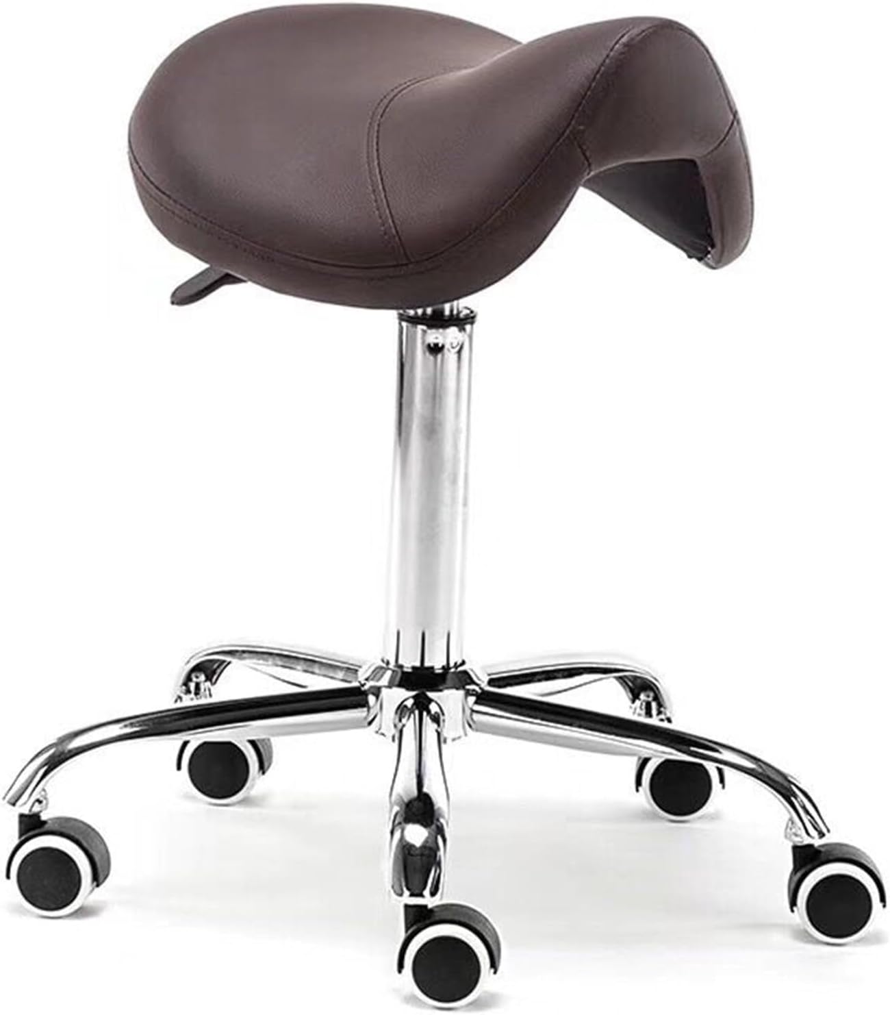 Saddle Stool with Casters, Ergonomic Saddle-Shaped Chair for Hairdressing Beauty Salon Dental Tattoo, Height Adjustable Swivel Rolling Seat for Healthy Posture, Leather Saddle Stool with Wheels,A-1