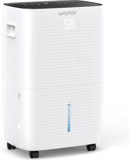 Waykar 150 Pintes 7,000 Ft Energy Star déshumidificateur avec tuyau de vidange pour les grandes pièces commerciales et industrielles, les entrepôts, les rangements, la maison, les sous-sols et la chambre avec 2.04 Réservoir d'eau Gal