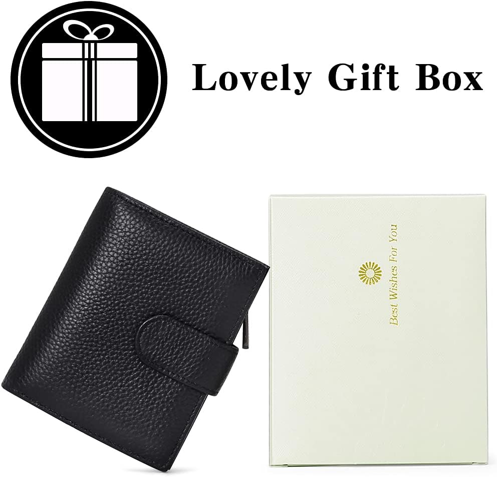GOIACII Small Women Wallet Genuine Leather RFID Blocking Compact Bifold Zipper Pocket Purse with id Window
