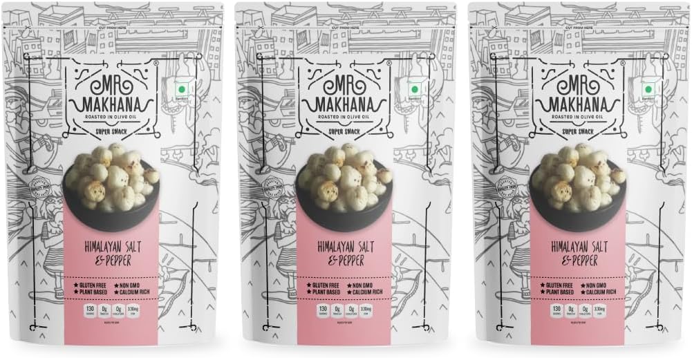 - Roasted Makhana and Foxnuts | Healthy Snacks | Gluten Free | MSG Free | Antioxidant | Rich Calcium | Zero Trans Fat (Himalayan Salt & Pepper, 55gx3)