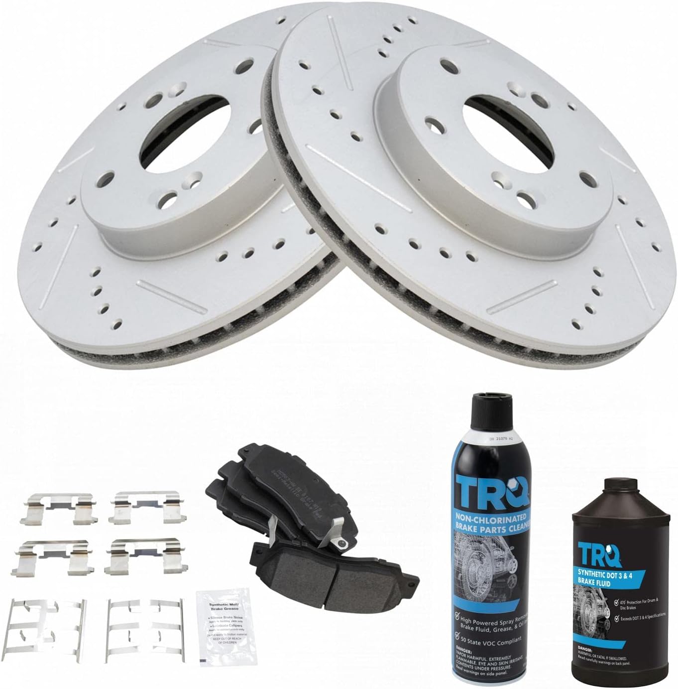TRQ Front Performance Brake Pad & Rotor Kit Brake Chemical Kit Brake Pads Brake Rotors Set Semi-Metallic Premium G-Coated Compatible with 1998-2002 Honda Accord