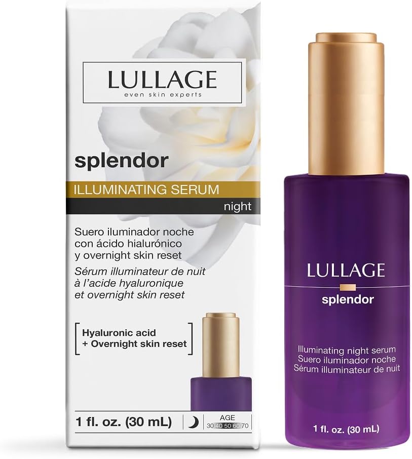 LULLAGE Splendor Illuminating Night Face Serum for All Skin Types - Deep Moisturization Overnight Skin Reset & Hyaluronic Acid Serum for the Face - 1 fl Oz Bottle