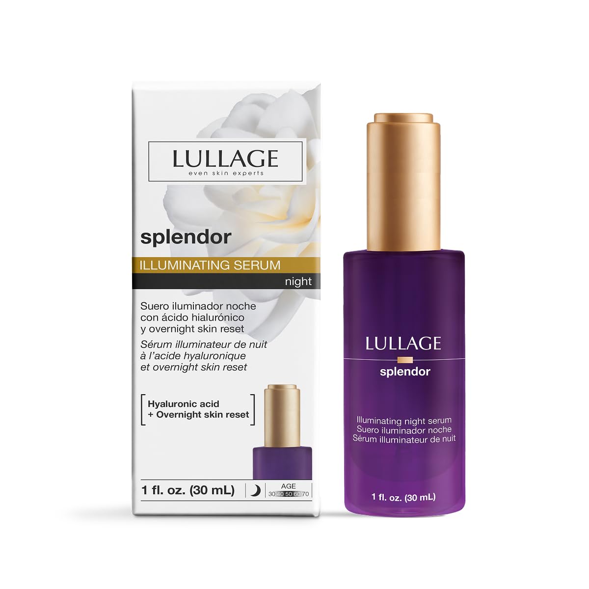 LULLAGE Splendor Illuminating Night Face Serum for All Skin Types - Deep Moisturization Overnight Skin Reset & Hyaluronic Acid Serum for the Face - 1 fl Oz Bottle