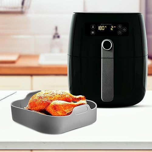 Miniatura 8 de iplusmile Revestimientos de silicona cuadrados de 8 pulgadas para freidora de aire, bandeja de silicona reutilizable para hornear, antiadherente,