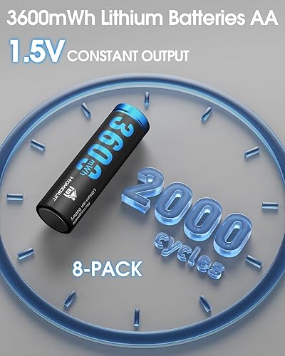 Miniatura 2 de Homesuit Baterías recargables AA de litio con cargador, paquete de 8 baterías de litio de 1.5 voltios de alta capacidad de 3600 mWh, recargables AA,