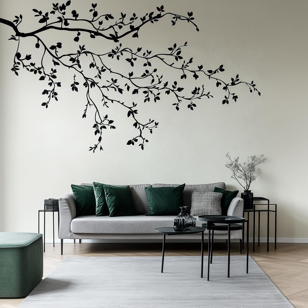 Wandtattoo, minimalistischer schwarzer Zweig, großer Baum, zum Abziehen und Aufkleben, modernes Wohnzimmerdekor, botanische Wandkunst
